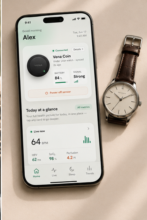 The Vena app showing heart rate, sleep and HRV