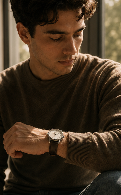 A person checking their analog watch